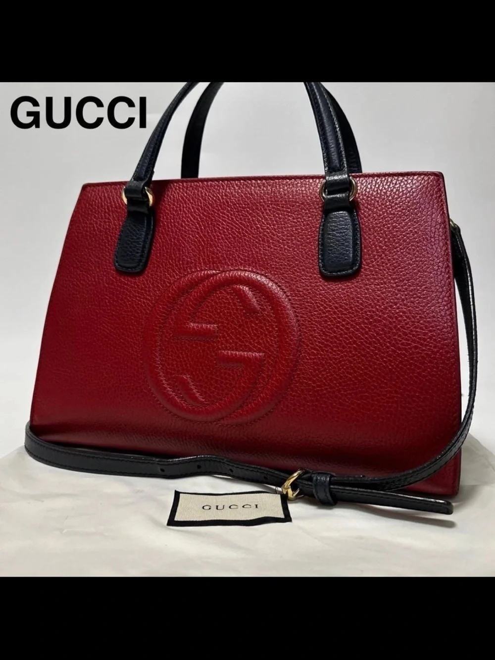 Gucci Red and Black Leather Satchel with Embossed Logo